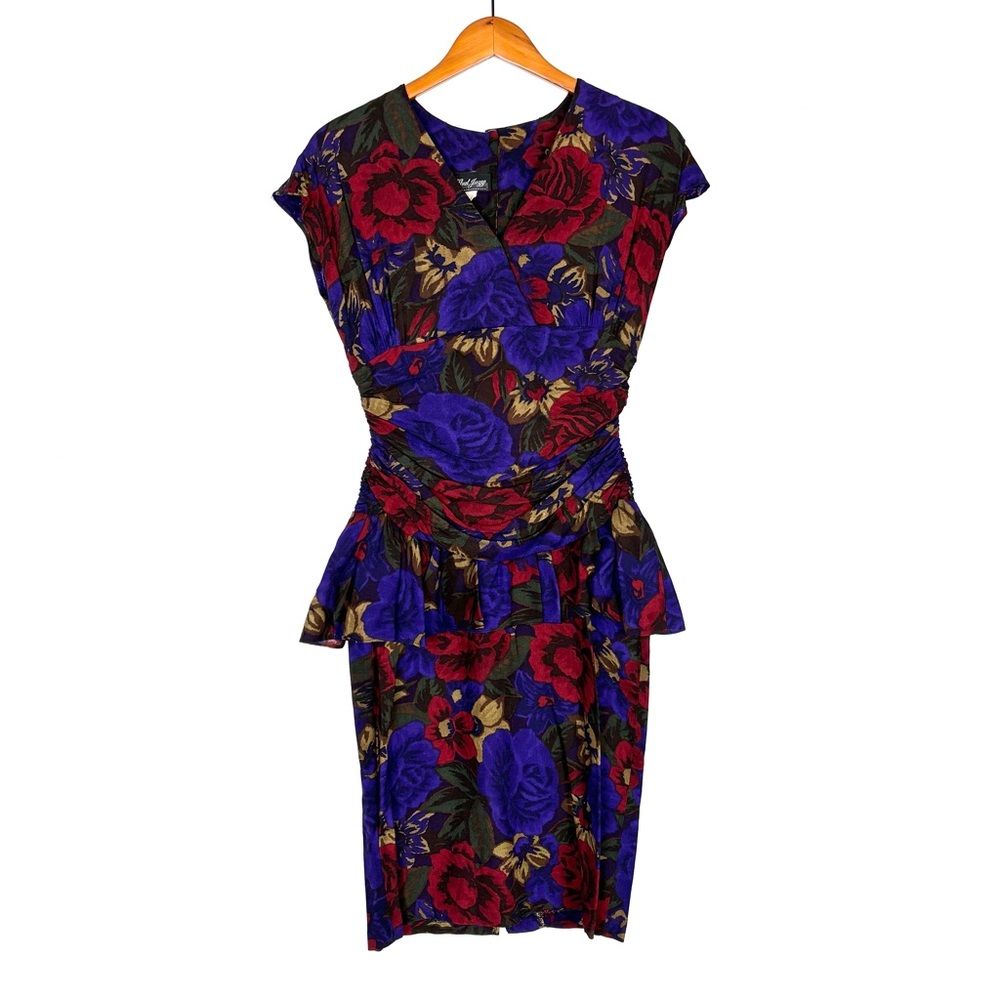 Vintage 90s All‎ That Jazz Peplum Floral Mini Dress Purple Red Size 12